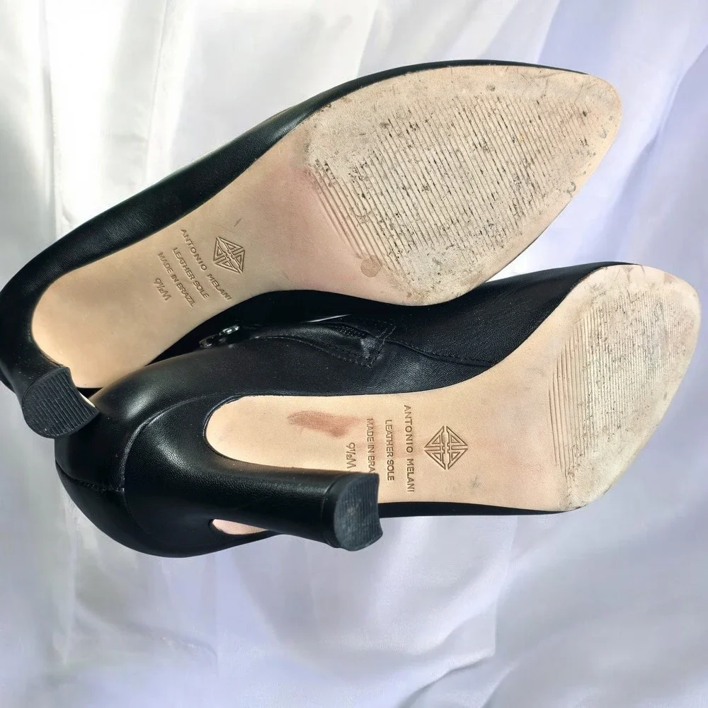 Antonio Melani Sofie Black Leather Pointed Toe Bootie‎ Heels 9.5M Made in Brazil